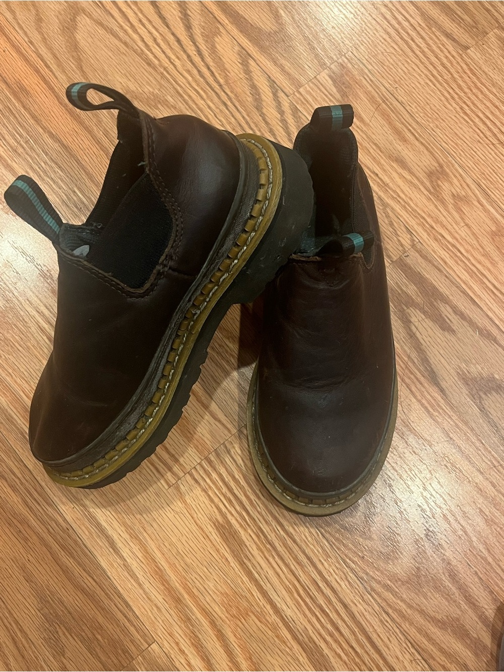 Georgia Boot Kids Brown Leather Pull-On Work Boots with Teal Accent